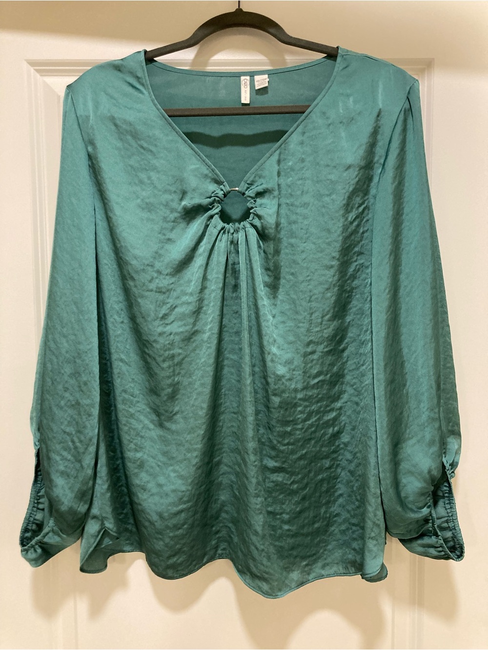 Cato Teal V-Neck Blouse with Ring Detail
